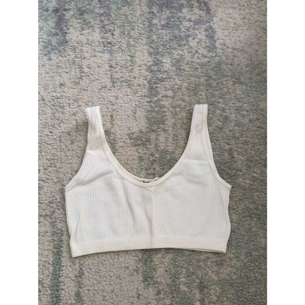 Pull&Bear Ribbed Scoop Crop Tank - Off-White